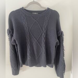 Cute Gray Sweater with Fringe Details